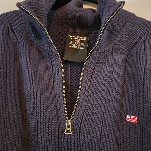 Vintage Y2K Ralph Lauren Polo Jeans Co. Navy 3/4 Zip Sweater Large - Picture 4 of 9